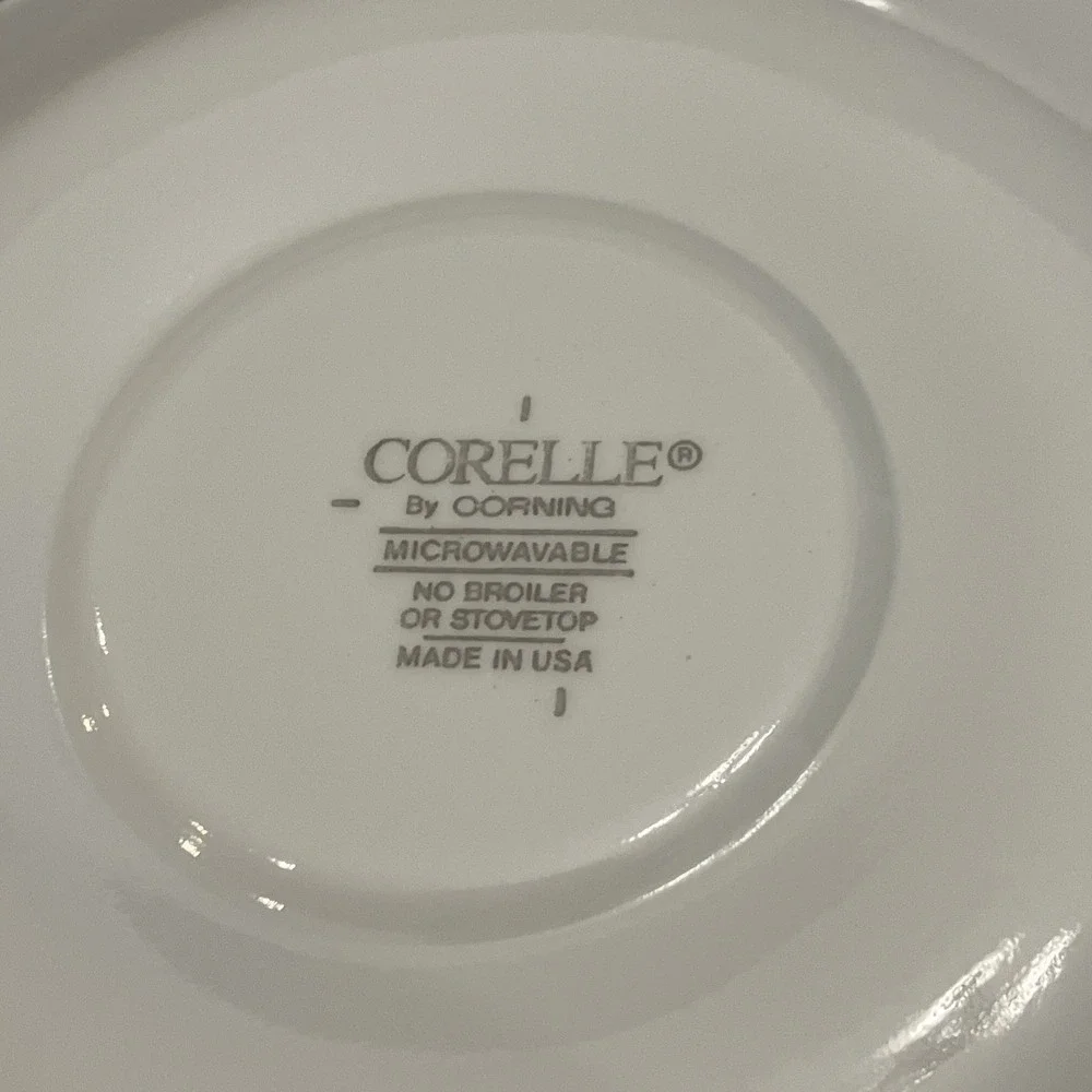 Corelle Set of 3 Saucers White Lime Green Trim Spring Meadow Vintage USA